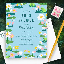 Frösche und Lilienpolster Niedliche BABYDUSCHE Einladungspostkarte