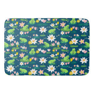 Frösche und Lily Pads Niedliche Custom Navy Blue Badematte