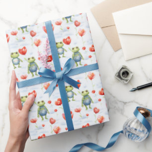 Frösche und rote Blüten Geschenkpapier