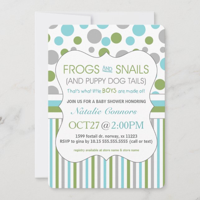 Frösche und Schnecken Boy Baby Shower Invites 3471 Einladung (Vorderseite)