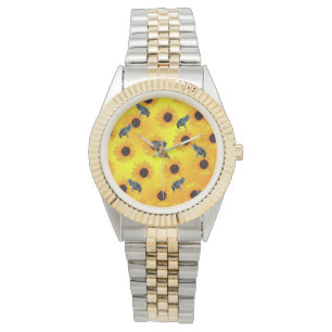 "Frösche und Sonnenblumen: Ein spielerisches Natur Armbanduhr