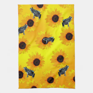 "Frösche und Sonnenblumen: Ein spielerisches Natur Geschirrtuch