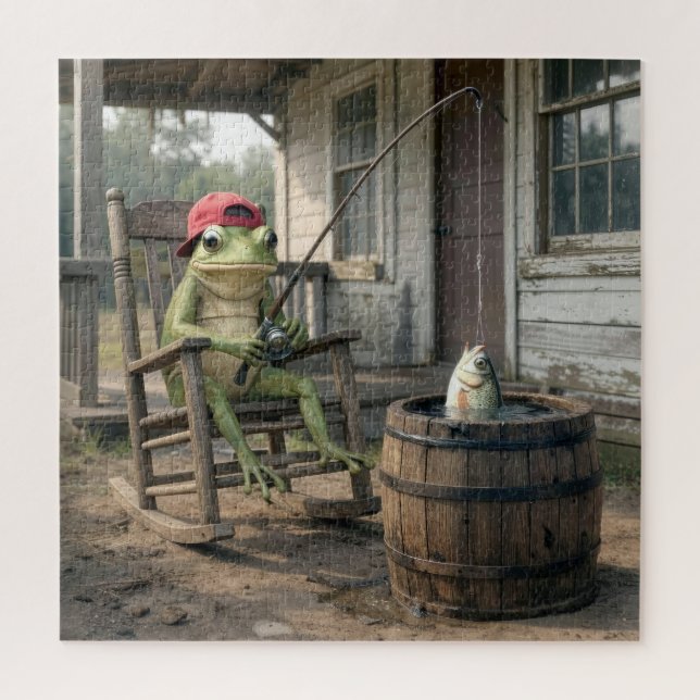 Froschfischen in einem Whiskeyfass (Vertikal)