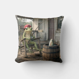 Froschfischen in einem Whiskeyfass Kissen