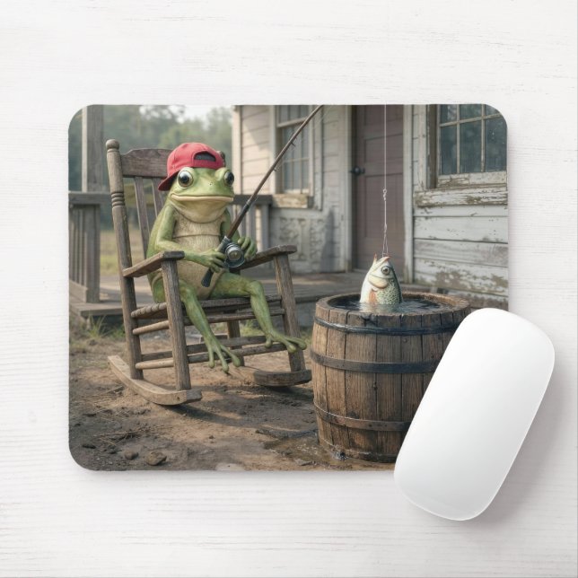 Froschfischen in einem Whiskeyfass Mousepad (Mit Mouse)