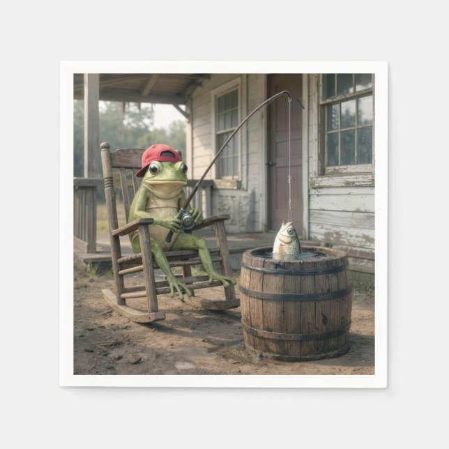Froschfischen in einem Whiskeyfass Serviette (Vorderseite)