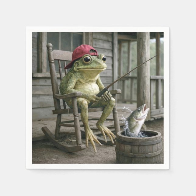 Froschfischen in einem Whiskyfass Serviette (Vorderseite)
