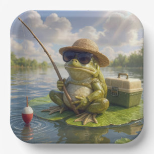 Froschfischen von einem Seerosenblatt Pappteller