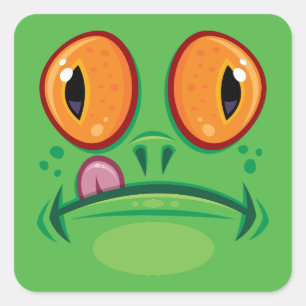 Froschgesicht mit Zunge-Cartoon Quadratischer Aufkleber