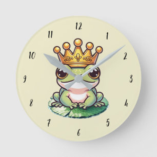 Froschkönig in Goldene Krone Märchen-Kinderzimmer Runde Wanduhr