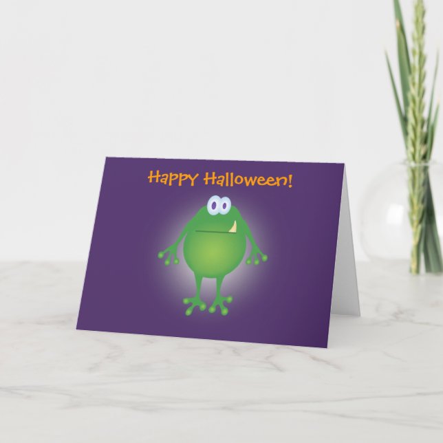 Froschmonster mit Hintergrund, Happy Halloween! Karte (Vorderseite)