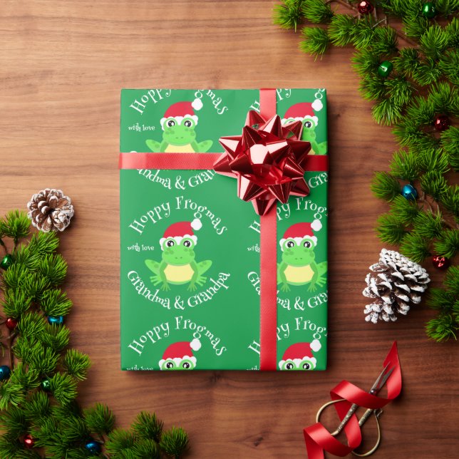 Froschmuster der Weihnachtsgrün-Weihnachtsmannmütz Geschenkpapier (Feiertagsgeschenk)