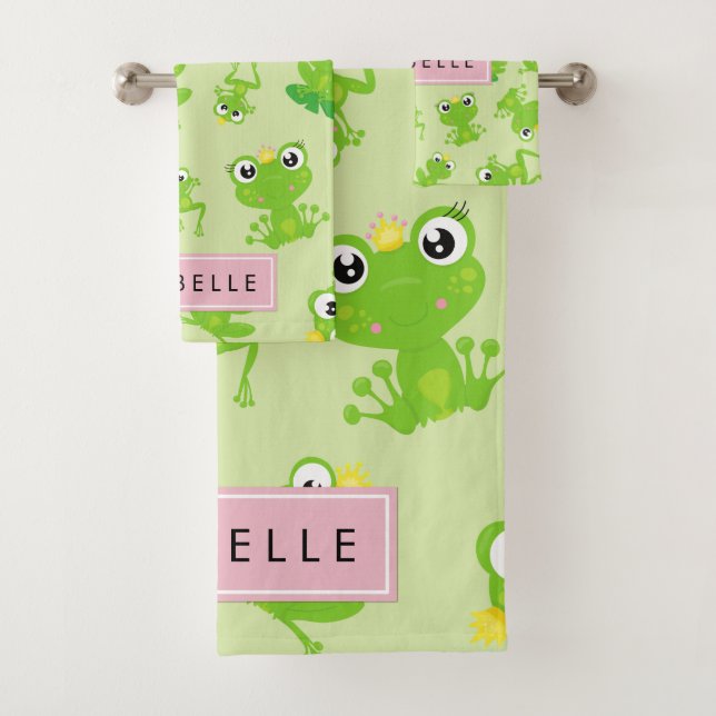 Froschmuster, grüne Frösche, Froschprinz, Ihr Name Badhandtuch Set (Insitu)