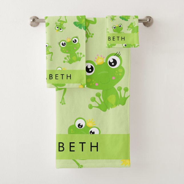 Froschmuster, grüne Frösche, Froschprinz, Ihr Name Badhandtuch Set (Insitu)