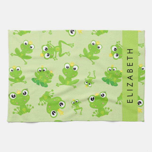 Froschmuster, grüne Frösche, Froschprinz, Ihr Name Geschirrtuch (Horizontal)