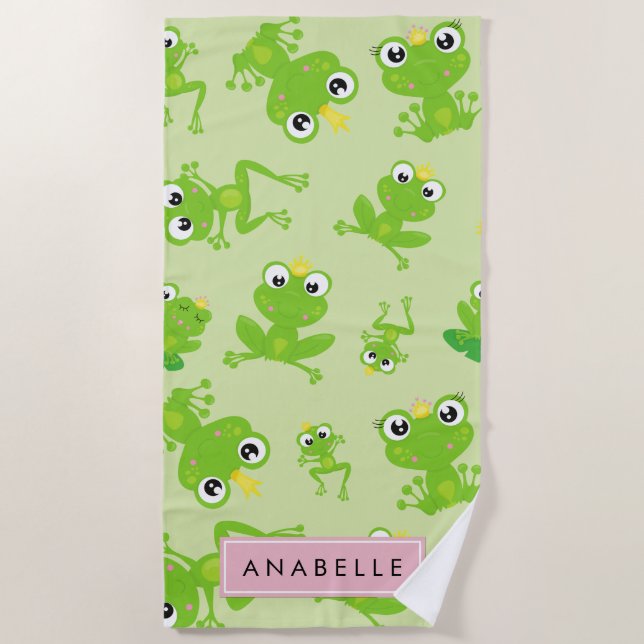 Froschmuster, grüne Frösche, Froschprinz, Ihr Name Strandtuch (Vorderseite)