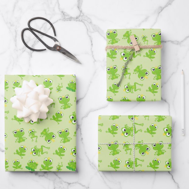 Froschmuster, Niedliche Frösche, grüne Frösche, Fr Geschenkpapier Set (Vorderseite)