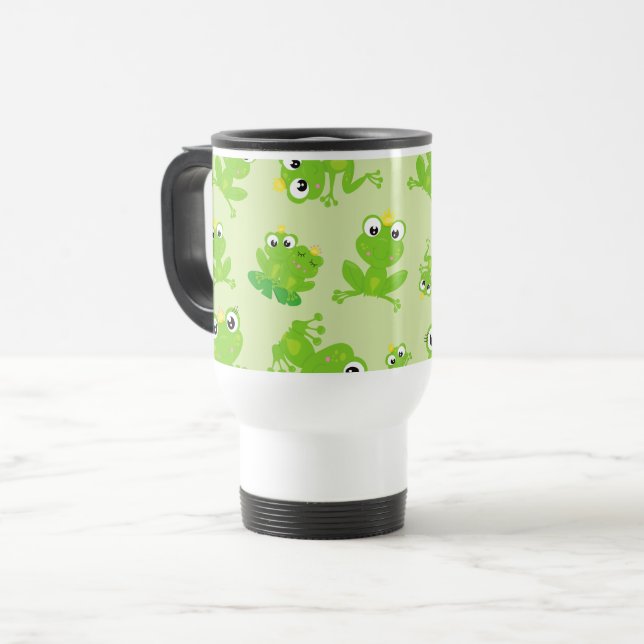 Froschmuster, Niedliche Frösche, grüne Frösche, Fr Reisebecher (Vorderseite Links)