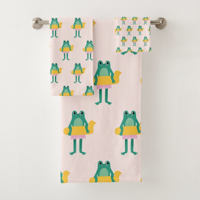 Froschmuster Pink & Green Niedlich Kids Handtuch S Badhandtuch Set (Insitu)