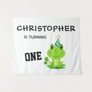 Froschparty Erste Geburtstag Sumpf Grüner Frosch Wandteppich