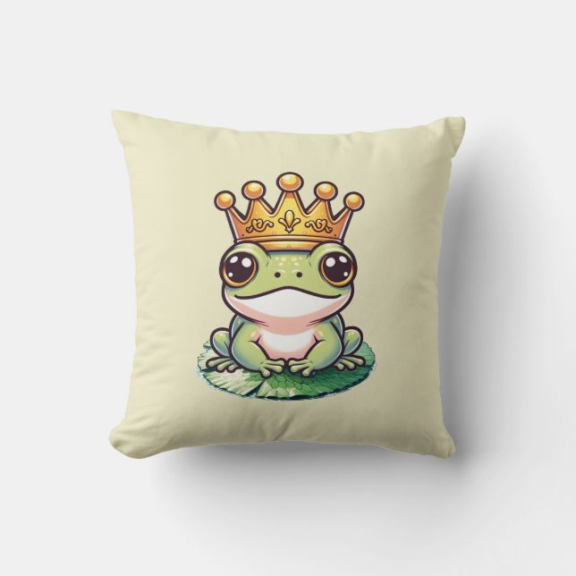 Froschprinz in Goldkrone Kinderzimmer-Saal Kissen (Vorderseite)