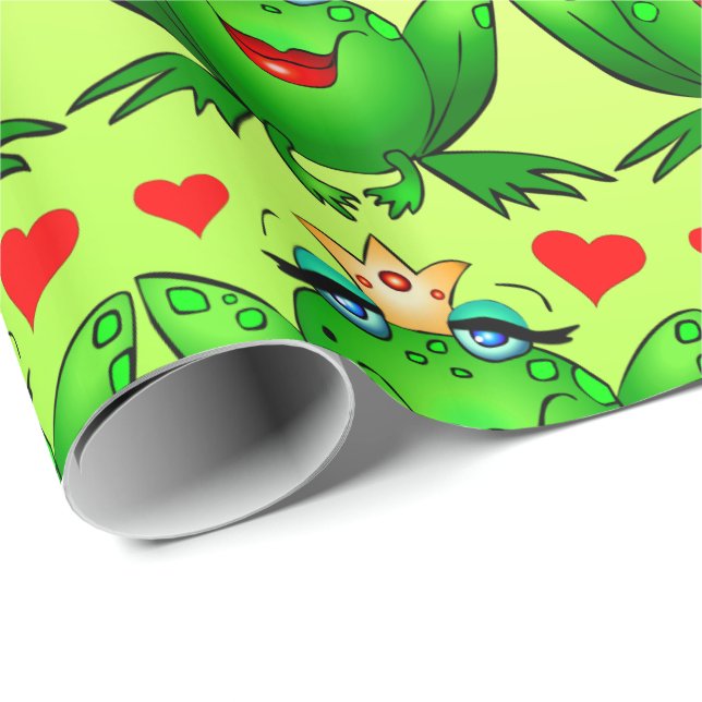 Froschprinzessin hört fröhliche Grün Geschenkpapier (Rolleneckpunkt)
