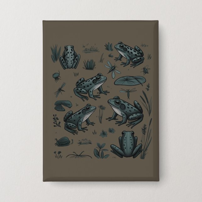Froschteich Leben Vintage Botanisches Geschenk Fro Button (Vorderseite)