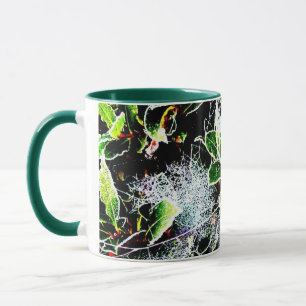 Frost bedeckte Stechpalme und Spinnennetz-Foto Tasse