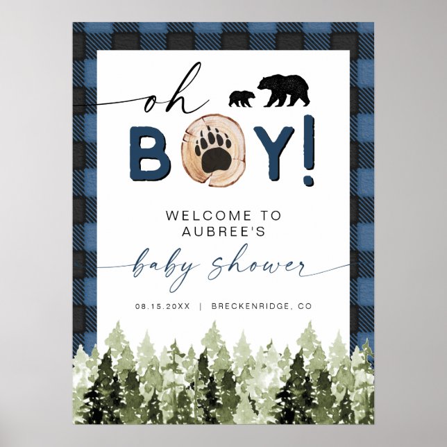 FROST Blue Flannel Pine Bear Baby Dusche Empfang Poster (Vorne)