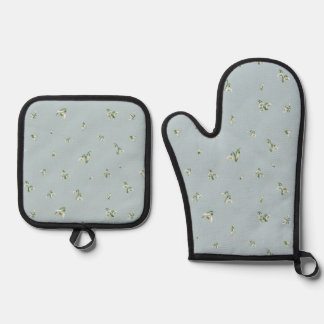 Frost Blue Japanese Snowdrop Floral Pattern Ofenhandschuh & Topflappen-Set