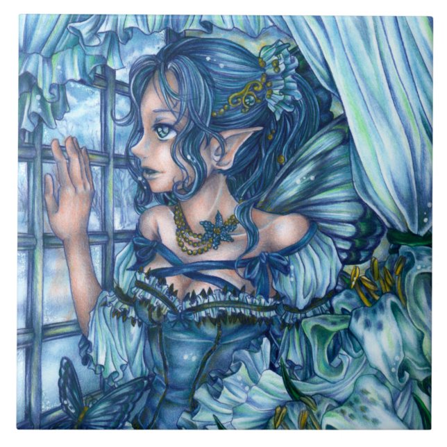 Frost Fairy Girl's View of a Saphire Winter Fliese (Vorderseite)