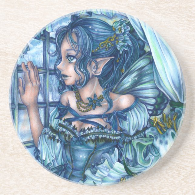 Frost Fairy Girl's View of a Saphire Winter Getränkeuntersetzer (Vorne)