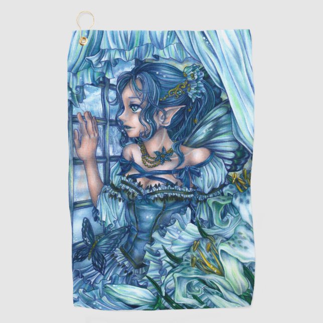 Frost Fairy Girl's View of a Saphire Winter Golfhandtuch (Vorderseite)