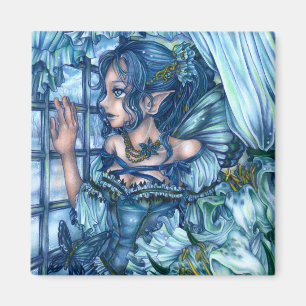 Frost Fairy Girl's View of a Saphire Winter Magnet