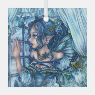 Frost Fairy Girl's View of a Saphire Winter Ornament Aus Glas