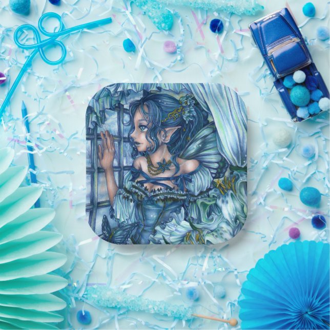 Frost Fairy Girl's View of a Saphire Winter Pappteller (Party)