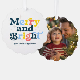 Frost & Glow Merry & Bright Retro Weihnachten Foto Ornament Karte