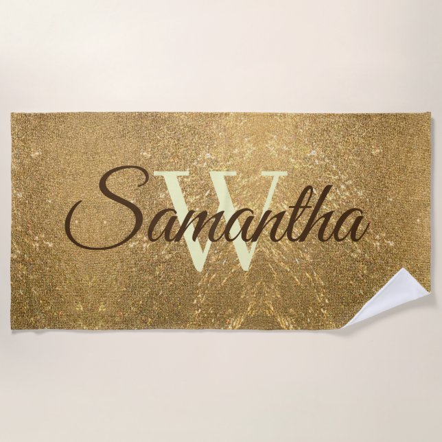 Frost Gold Glitzer Script Monogram Girly Strandtuch (Vorderseite)