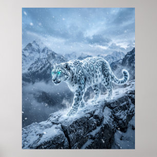 Frost Leopard Schnee Klippen Kunstwerk Poster