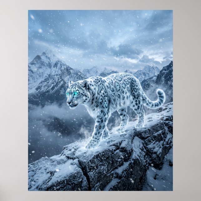 Frost Leopard Schnee Klippen Kunstwerk Poster (Vorne)