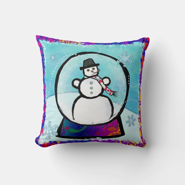 Frost Man Snow Globe Folk Art Kissen (Vorderseite)