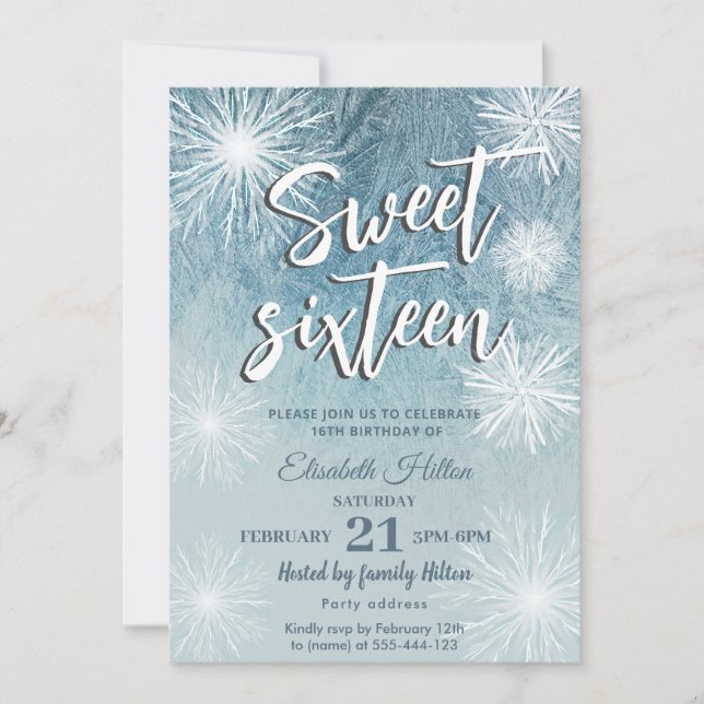Frost Winter Wunderland Schneeflocken süß 16 Einladung (Vorderseite)