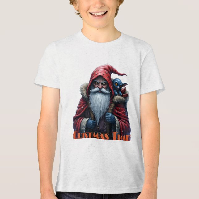 Frostbite Santa & His Mischief Elf. Tri-Blend Shirt (Vorderseite)