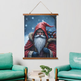 Frostbite Santa & His Mischief Elf. Wandteppich Mit Holzrahmen