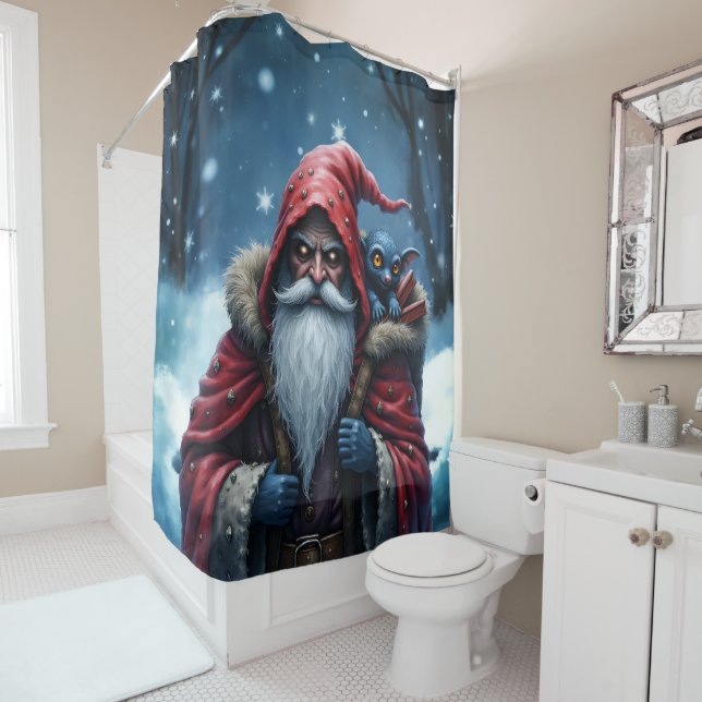 Frostbite Santa und sein Schabernack-Elf. Duschvorhang (Beispiel)