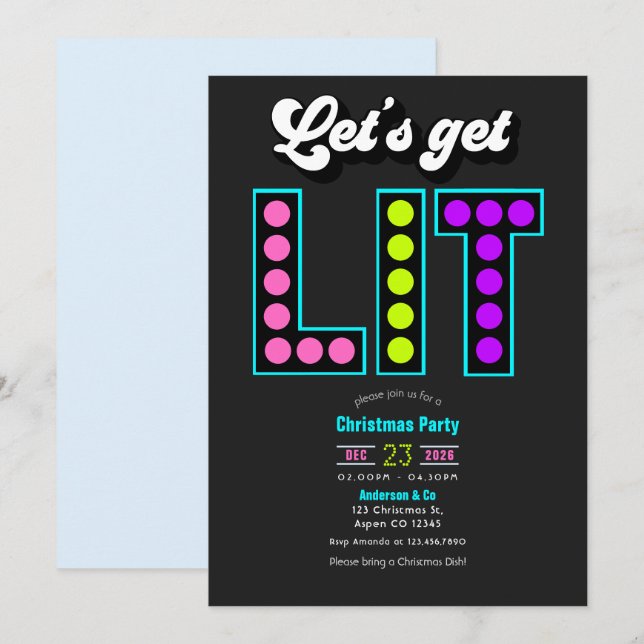 Frostbyte Lets Get Lit Retro Christmas Party Einladung (Vorne/Hinten)