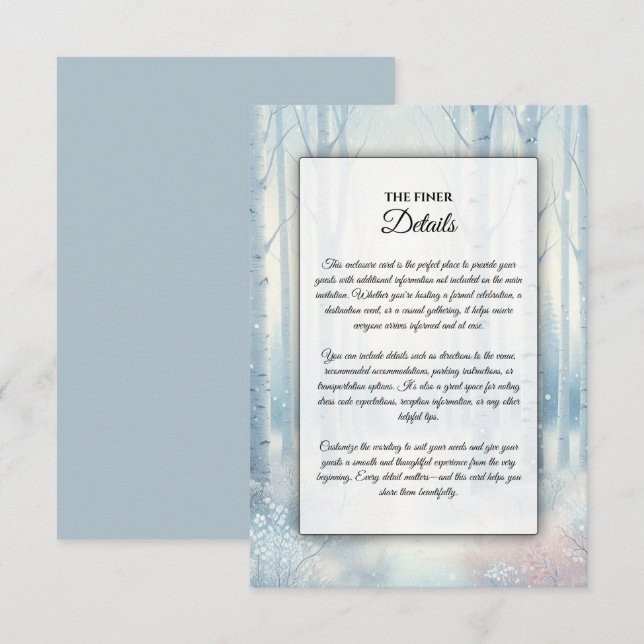 Frosted Blue Birch Forest Hochzeit Begleitkarte (Vorne/Hinten)
