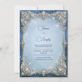 Frosted Blue Crystal Filigree Rahmen Hochzeit Einladung