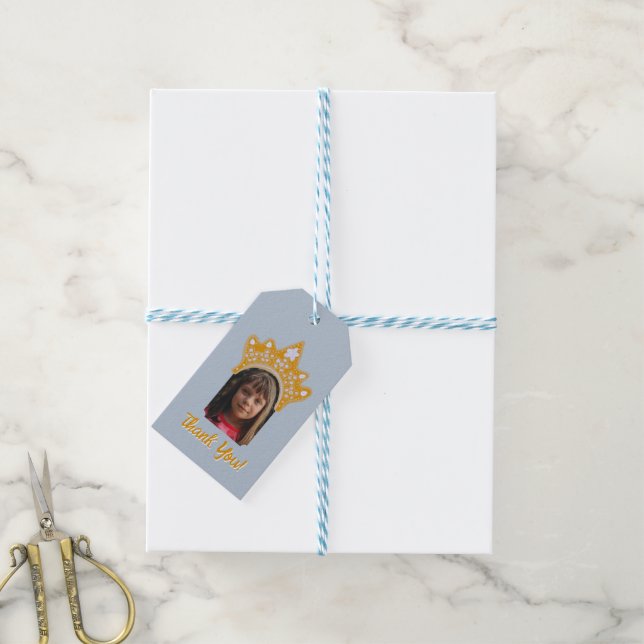 Frosted Blue Princess Crown Floral Photo Birthday Geschenkanhänger (Mit Garn)
