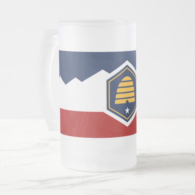 Frosted Glass Mug with flag of Utah, USA Mattglas Bierglas (Vorderseite Links)